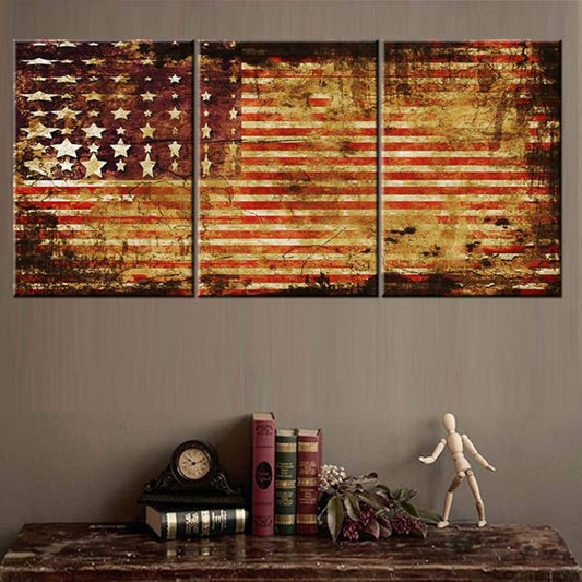 American Flag Wall Decor Patriotic Pictures Grunge Stars Stripe Paintings 3 Piece Canvas Wall Art for Living Room Contemporary Artwork Home Decor Framed Ready to Hang Posters and Prints(60''Wx28''H)