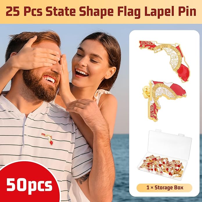 25 Pcs USA State Lapel Pins Bulk Texas California Florida Tennessee South Carolina Patriotic Traveler Souvenir Gifts