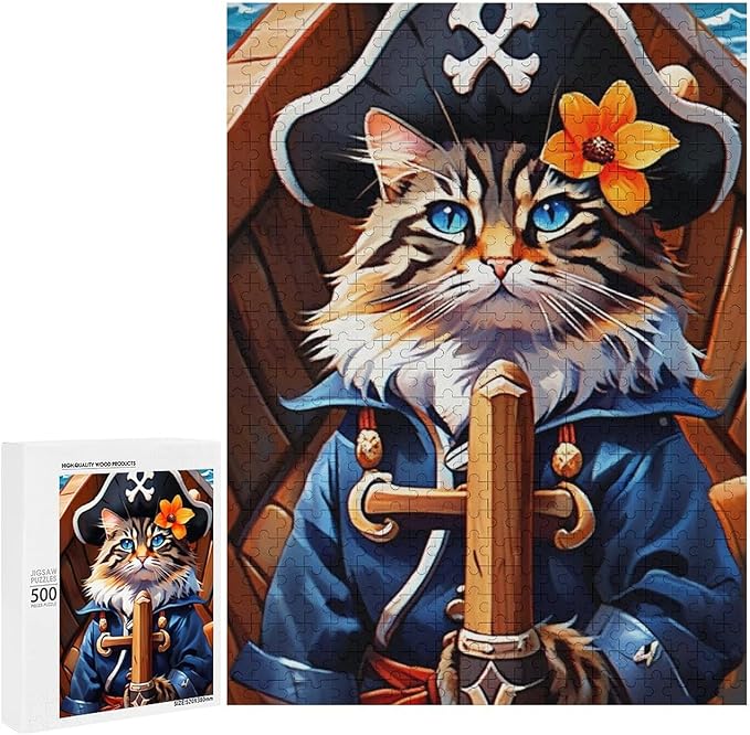 Wooden Puzzle - Classic Pirate Cat Leader Jigsaw Puzzles，Wooden Puzzles for Adults 500 Pieces Challenge Puzzles，Educational Games，Family Puzzles，Unique Gifts for Wall Art