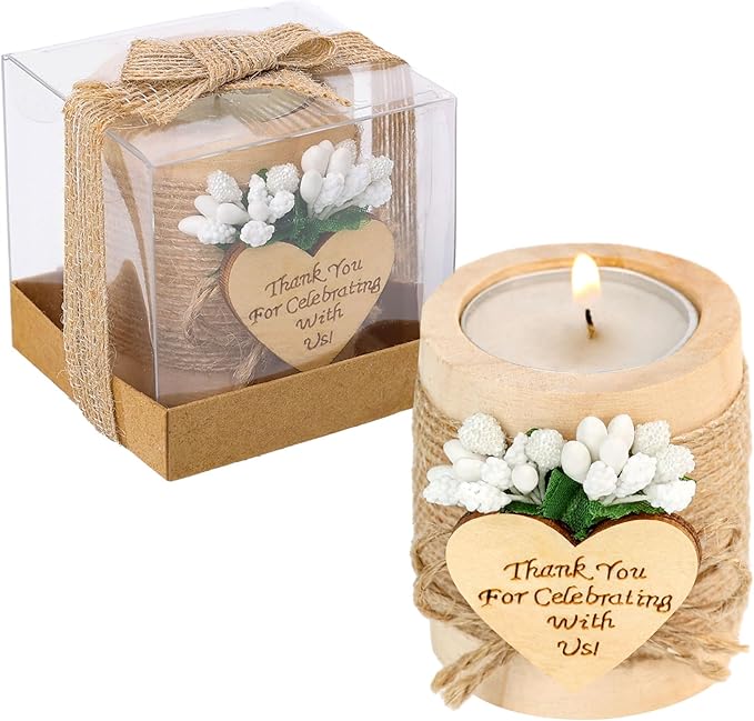 10 Piece Set of Wooden Tealight Candle Holders, Wedding Candle Favors, Baby Shower Favors, Return Favors, Bridal Shower Favors for Guests.(Light brown)