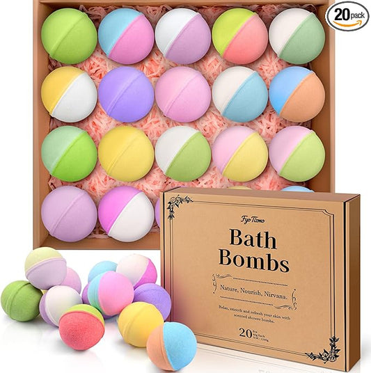 Bath Bombs for Women, 20 Pcs Natural Bath Bombs Spa Gift Set with 10 Unique Scents, Handmade Fizzies with Shea Butter for Dry Skin Moisturizing, Organic Relaxing Bubble Bath, Ideal Gift for Mom Wife