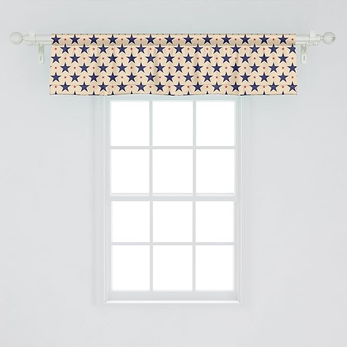 Ambesonne Star Window Valance, Patriotic Themed Pattern American Flag Inspired Grunge Nostalgic Illustration, Curtain Valance for Kitchen Bedroom Decor with Rod Pocket, 54" X 12", Navy Beige