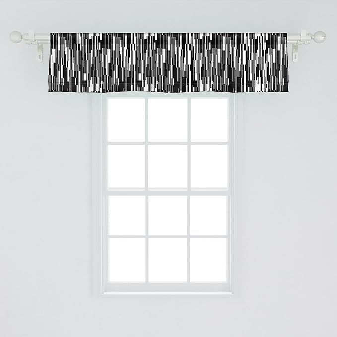 Ambesonne Black and White Window Valance, Barcode Pattern Abstraction Vertical Stripes in Grayscale Colors, Curtain Valance for Kitchen Bedroom Decor with Rod Pocket, 42" x 12", Black Grey White