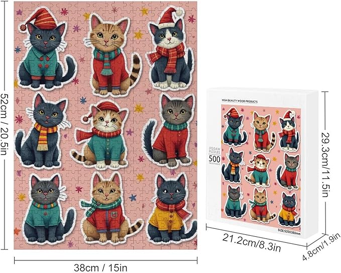 Wooden Puzzle 500 Pieces Adult - Christmas Dog Cat Puzzle Christmas Puzzles, Holiday Puzzles, Family Toys, Party Games, Jigsaw Puzzle Challenge and Funny