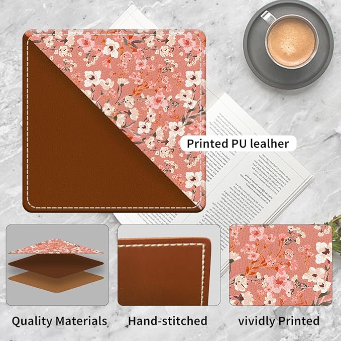 Cute Leather Bookmarks, Fun Triangle Making Corner Bookmark, Book Accessories for Reading Book Lovers, Unbreakable Page Markers for Women Men Cute Pink Floral