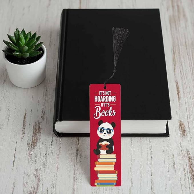 Panda Reading Bookmarks 5 Pcs Books Hoarding Red Wooden Bookmark with Tassels for Reading Book Lovers Gift Office School Readers Teacher