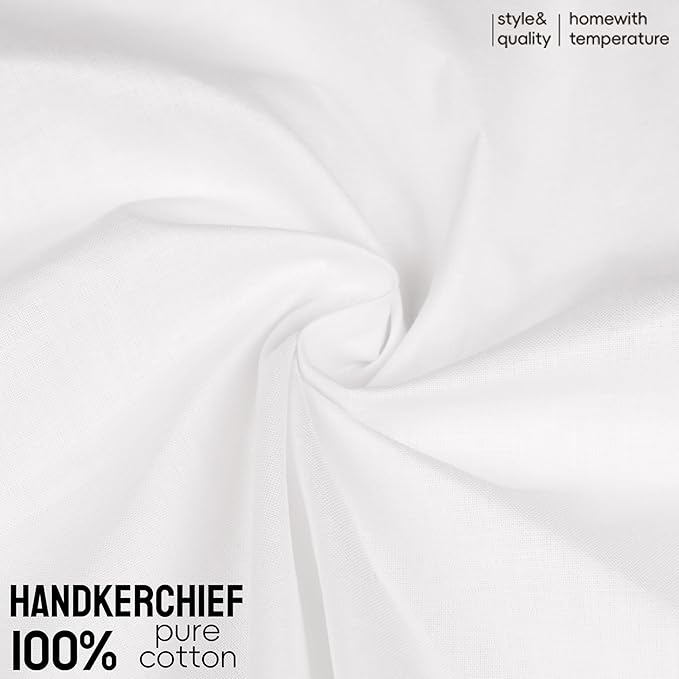 Gifts Cotton Handkerchiefs 100% Soft Cotton 12-Pack White handkerchif and Blue cotton handkerchief for Men and Women