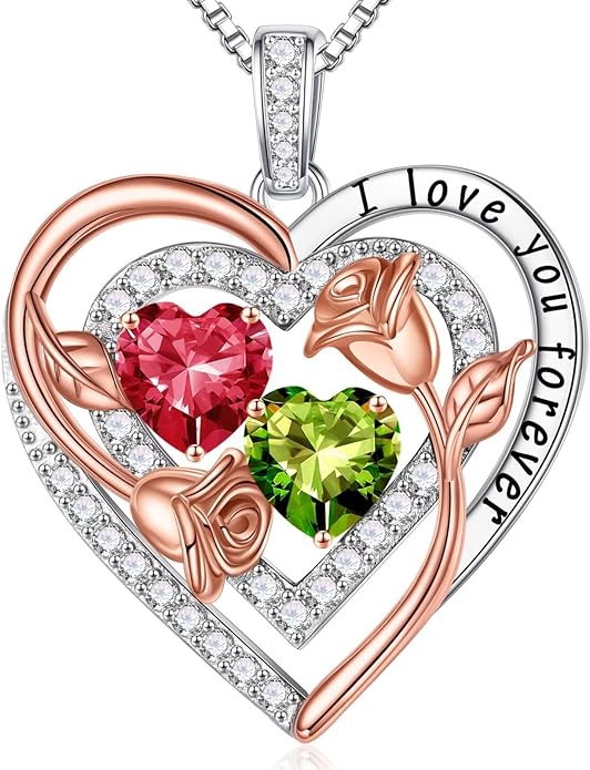 Iefil Valentines Day Gifts for Her - Sterling Silver Birthstone Necklace Anniversary Birthday Gifts for Her Wife Mom Daughter