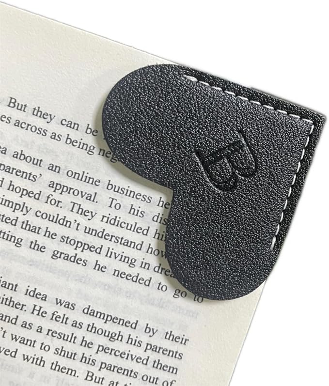Personalized Leather Book Marks, Heart Bookmark, Unique Cute Handmade Letter Bookmarks Accessories for Reading Women, Teacher, Student, Book Lovers Book Mark Gifts (Black, B)