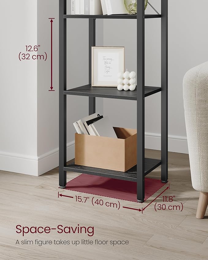 VASAGLE 6-Tier Bookshelf, Bookcase with Steel Frame, Book Shelf for Living Room, Home Office, Study, 11.8 x 15.7 x 73.2 Inches, Industrial Style, Ebony Black and Ink Black ULLS101B56