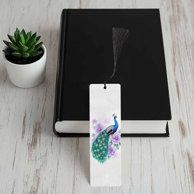 Peacock Bookmarks 5 Pcs Beautiful Pretty Bird Wooden Bookmark with Tassels for Reading Book Lovers Gift Office School Readers Teacher