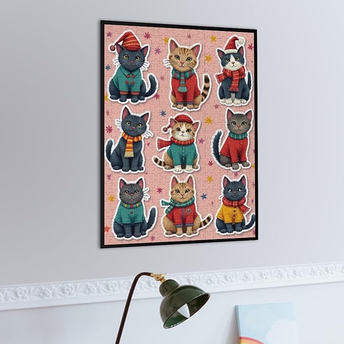 Wooden Puzzle 500 Pieces Adult - Christmas Dog Cat Puzzle Christmas Puzzles, Holiday Puzzles, Family Toys, Party Games, Jigsaw Puzzle Challenge and Funny