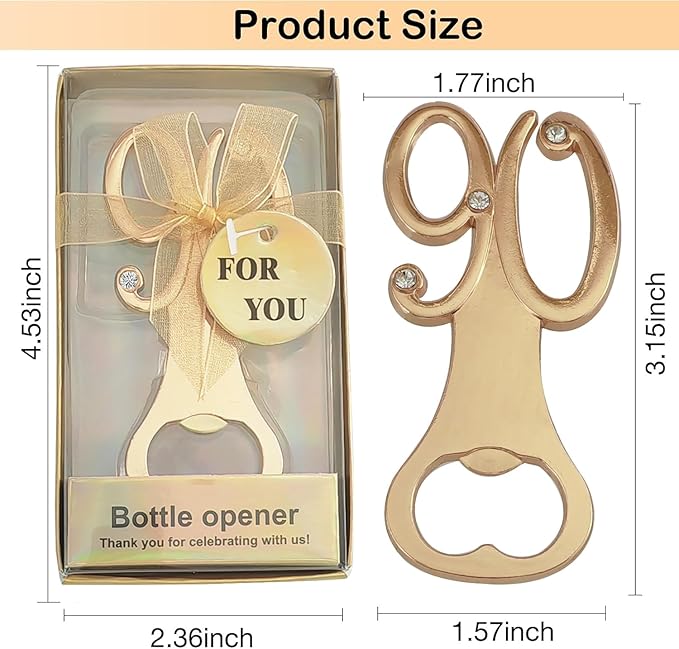 24PCS 90 Bottle Openers for 90th Birthday Party Favors or (24,Gold 90)