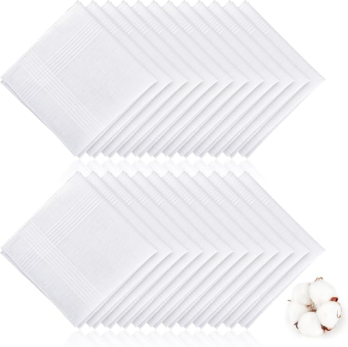 Handkerchiefs for Men, 100% Soft Cotton White Hankies, Classic Reusable Men's Handkerchiefs, 15x15 Inch Pocket Hanky