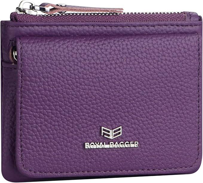 Royal Bagger Genuine Leather Women's Coin Purse - RFID Blocking Small Wallet, Casual Zipper Change Pouch for Daily Use 3200 (Deep Purple)