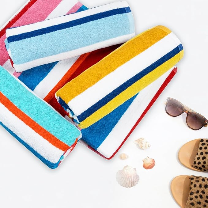 CASA COPENHAGEN Bora Bora Beach Towels Designed in Denmark Rough and Tough, Quick Dry, for Pool, Bath & Shower 30x60 inches 4 Pieces Cotton Beach Bath Towels Set - Turquoise