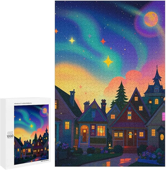 Jigsaw Puzzles for Adults 1000 Piece - Color Dream Town Themed Wooden Puzzles，Challenge Puzzles，Educational Games，Family Puzzles，Unique Gifts for Wall Art ，Funny Puzzles，Stress Relief Games