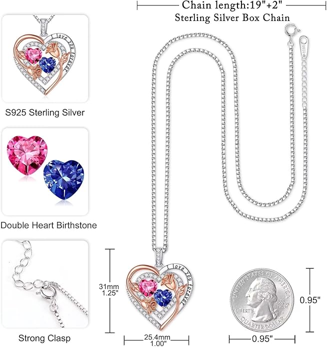 Iefil Valentines Day Gifts for Her - Sterling Silver Birthstone Necklace Anniversary Birthday Gifts for Her Wife Mom Daughter