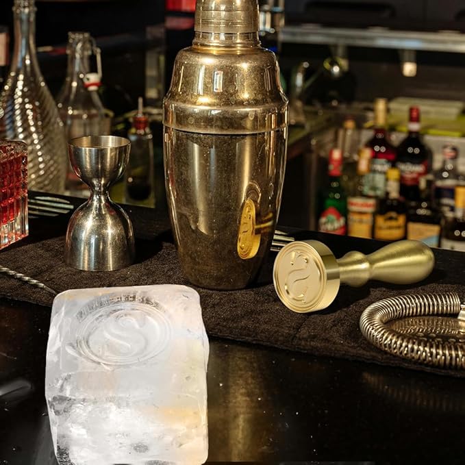 Ice Cube Stamp for Cocktails Ice Stamp Brass Head with Handle, Ice Branding Stamp for Ice Cubes Cocktail Whiskey Drinks Party Wedding Making DIY Crafting (Letter S)