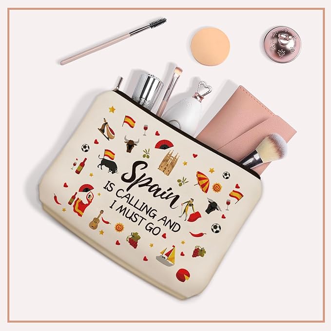 Inspired Spain Travel Gift: Perfect Small Makeup Bag Spain Is Calling And I Must Go For Teen Girl & Women Travellers.Ideal Trip Gift Cosmetic Bag For Travel, Parties, Birthdays, Christmas