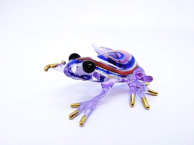 WitnyStore 3¼" Swirl Blue Red Purple Frog Artistic Blown Glass Figurine Premium Hand-Blown Statue Tabletop Decoration Unique Collectible for Adult Collectors Handcrafted Elegant Home Room Decor