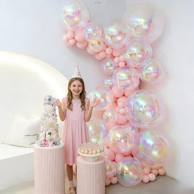 12PCS Iridescent Round Foil Balloons, 22" 15" 10" Large 4D Ball Balloons Holographic Mirror Balloon for Wedding Baby Shower Mermaid Princess Birthday Party Decorations