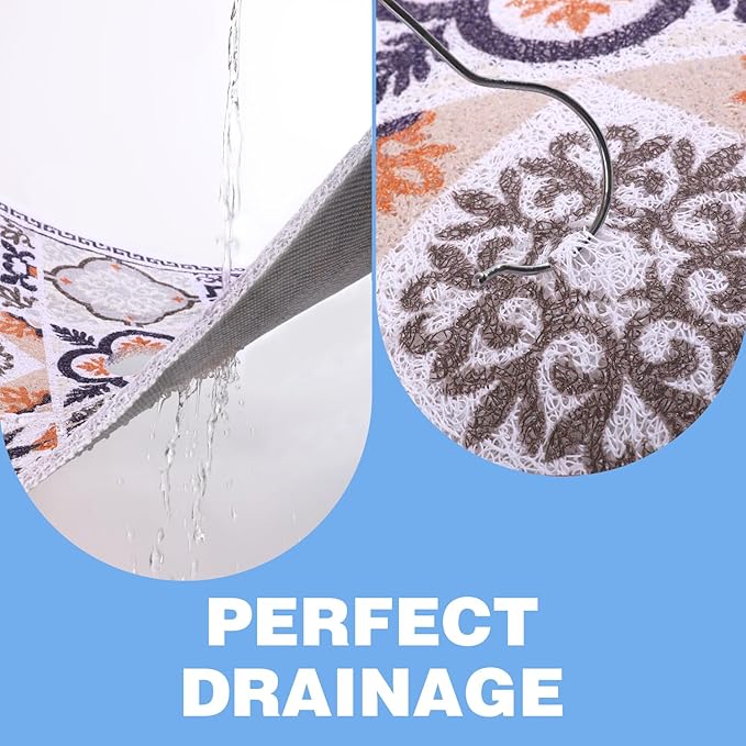 Square Shower Mat 23x23 Inch Non-Slip with Drain Hole, Shower Floor Mats for Bathroom, PVC Loofah Stall Mat, Secure Boho Bath Mats
