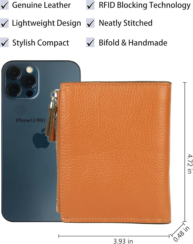 AINIMOER Women's RFID Blocking Leather Small Compact Bi-fold Zipper Pocket Wallet Card Case Purse with id Window
