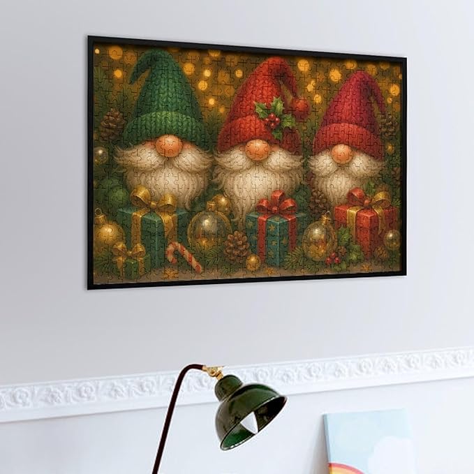 The Joyful Christmas Gnome 1000-Piece Wooden Jigsaw Puzzle, Christmas Spirit Puzzle, Fun Winter Activity, Holiday Decoration, Family Entertainment, Relaxing Puzzle Challenge
