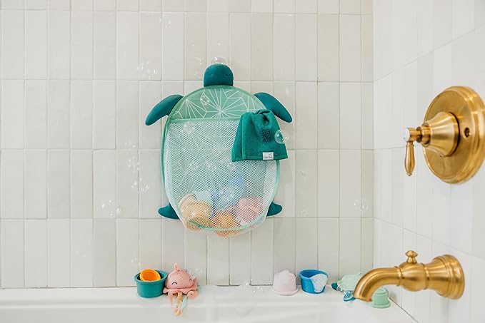 Oceana Bath Toy Organizer with Suction Cups by Copper Pearl: Extra-Large Mesh Bath Toy Holder for Bathtub, Quick-Dry Bath Toy Storage Net, Convenient Bath Toy Net for Tub - Wade