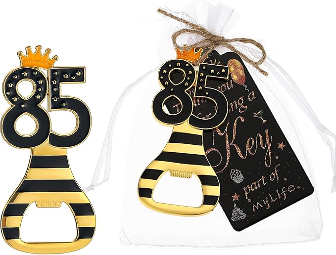24pcs 85th Gold Keychain Bottle Opener 85th Birthday Party Favors, 85 Keychain Beer Bottle Opener Favors Anniversary Souvenirs Return Gifts for Guests Party Decor Supplies (black 85)