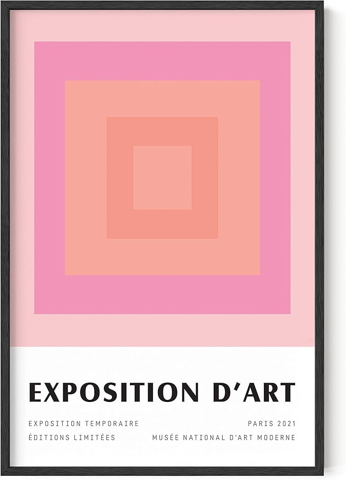 HAUS AND HUES Art Exhibition Poster, Danish Pastel Wall Art, Pink Aesthetic Prints, Geometric Decor (Unframed, 24" x 36")