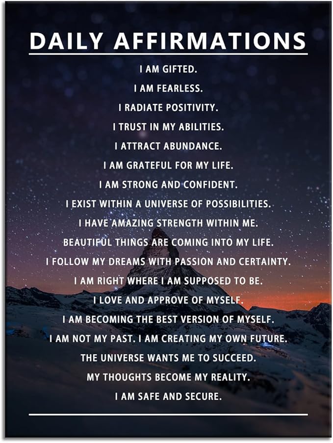 Daily Affirmations Inspirational Poster Canvas Wall Art for Office Motivational Prints Artwork for Living Room Modern Home Decor Painting Pictures Stretched and Framed Ready to Hang [30''Wx 40''H]