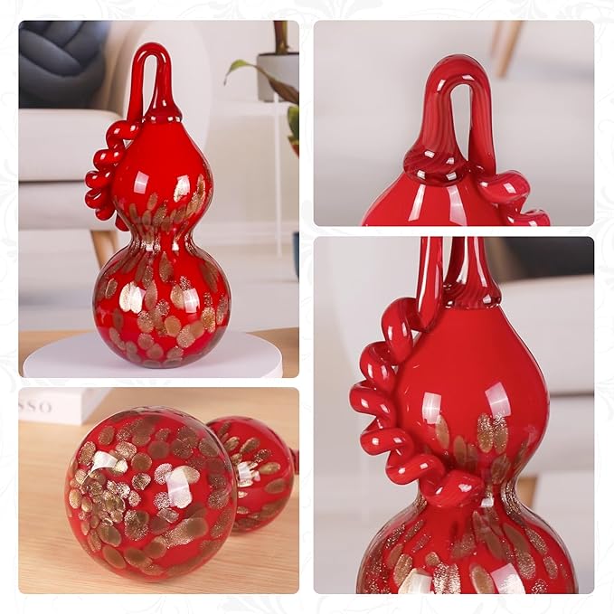 KAMMAK Gourd Glass Figurine, Handmade Blown Coloured Glaze Art Gourd Statue, Centerpiece Collectible Home Decor, Table Ornaments, Gift for Birthday Thanksgiving Christmas Decorations, QSKQ04