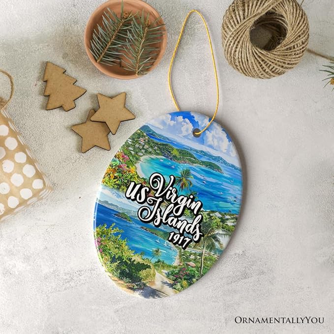 Artistic US Virgin Islands Ornament, Tropical Beach Paradise in Atlantic Ocean Christmas Souvenir (Version 2)