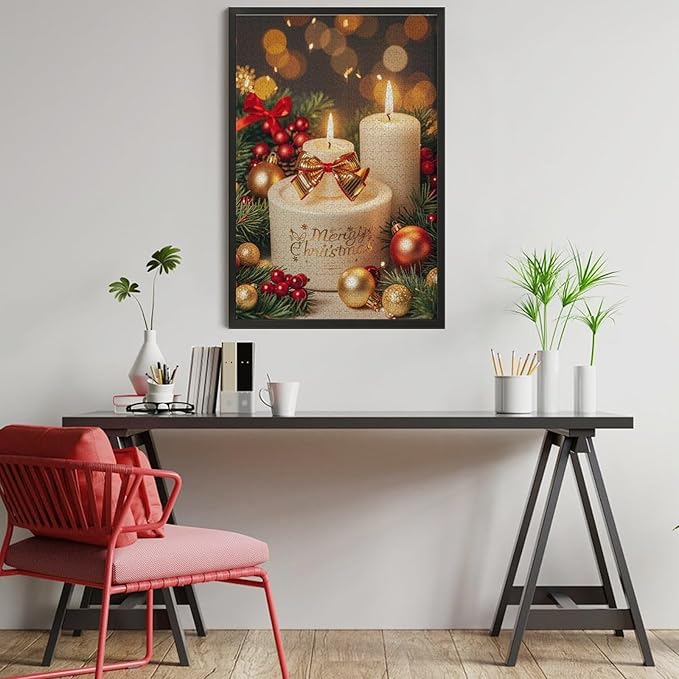 Jigsaw Puzzles for Adults 1000 Piece - Christmas Atmosphere Candle Light，Merry Christmas Themed Wooden Puzzles，Puzzle Games Challenge Puzzles，Educational Games，Family Puzzles