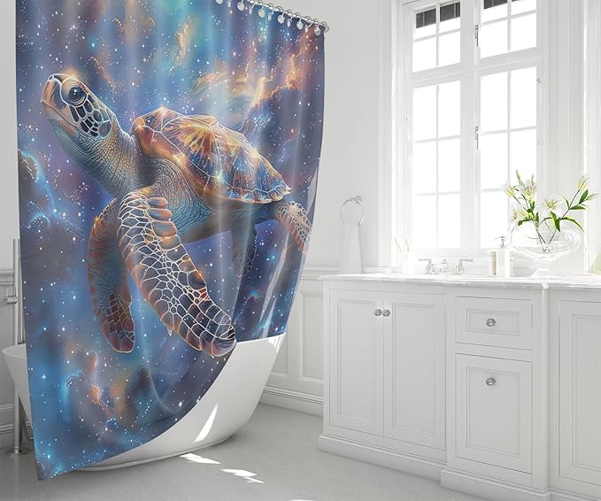 Sea Turtle Shower Curtain - 4 Pcs Kids Bathroom Set Under The Sea Shower Curtain Turtle Shower Curtains for Bathroom Sea Turtle Themed Bathroom Decor with Rug,Toilet Cover and Bath Mat with 12 Hooks