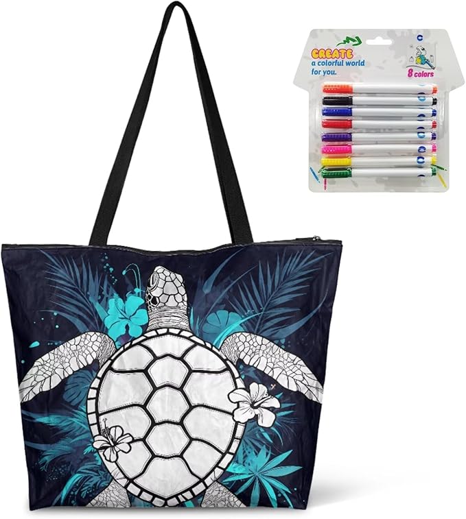 Cartoon Animal Printed DIY Coloring Tote Bag Waterproof Paper Handbags for Women Large Travel Shoulder Bags Purses