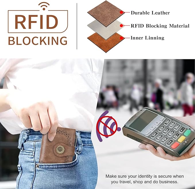 SENDEFN Small Wallets for Women Bifold RFID Blocking Leather Card Holder Compact Wallet with Zipper Coin Pocket