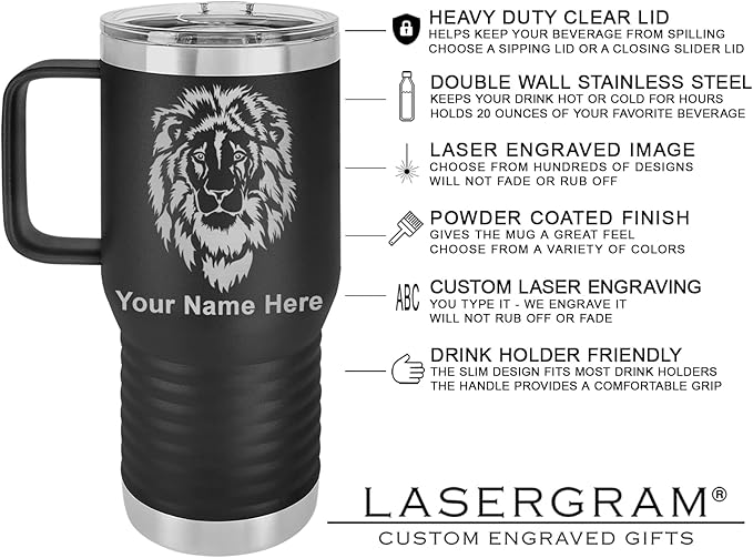 LaserGram 20oz Vacuum Insulated Travel Mug with Handle, Cup Cake, Personalized Engraving Included (Black)