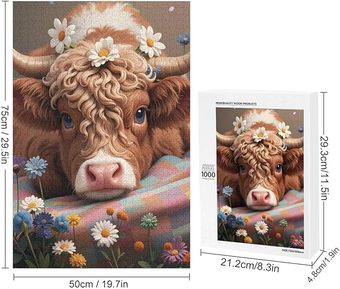 Adult Wooden Puzzle 1000 Pieces - Cute Cow Theme Jigsaw Puzzles， Exquisite Art Design，for Puzzles Challengers and Enthusiasts，Puzzle Games for Children and Adults