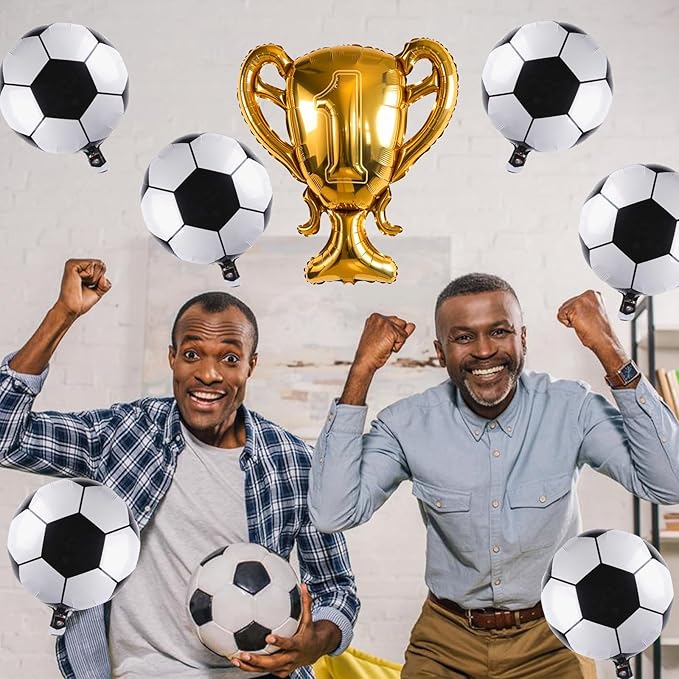 Soccer Party Balloons Set, 32 Inch Champion Trophy Mylar Foil Balloon and 6pcs Football Helium Foil Balloons, Sport Decor for Boys Kids Soccer Ball Fans Birthday Party Decoration Supplies