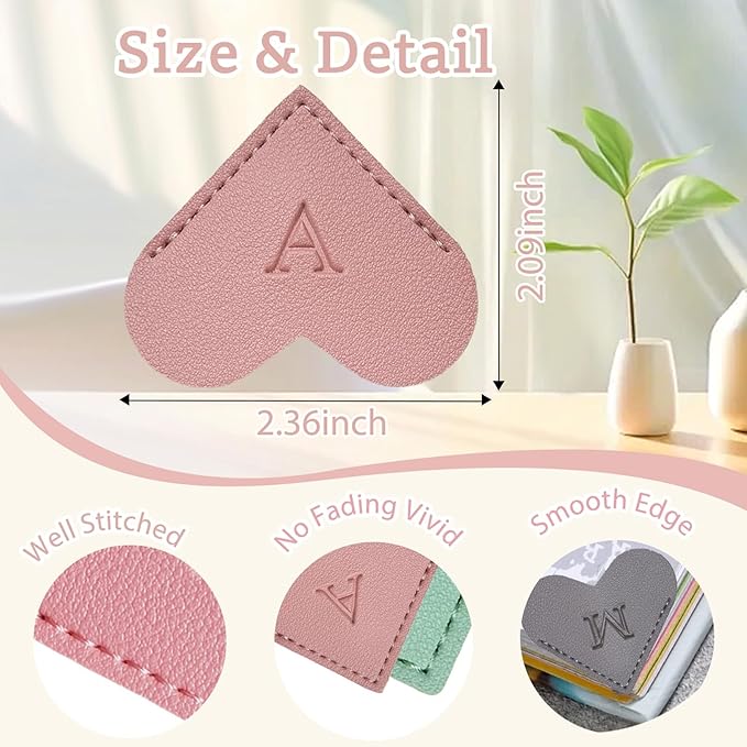 MOTEERLLU Personalized Leather Heart Bookmark with Initial, Cute Letters Custom Corner Book Mark for Reading Women, Teacher, Student, Book Lovers Gifts & Accessories(Pink, T)