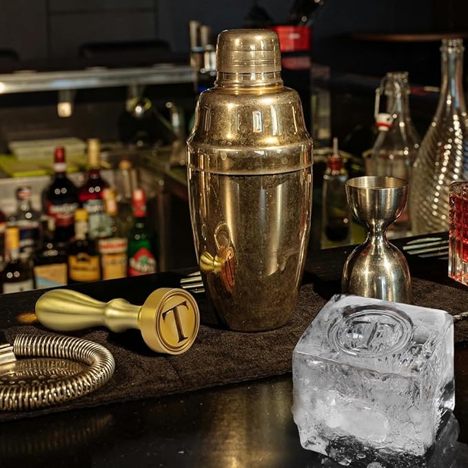 Ice Cube Stamp for Cocktails, Brass Head with Handle, Branding for Whiskey Drinks Party Wedding Making DIY Crafting (Letter T)