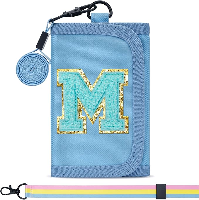 Gifts for Girls 3 4 5 6 7 8 9 10 11 12 Years Old Kids Wallet Cute Initial Coin Purse Toddler Wallet with Magic Sticker (Blue, M)