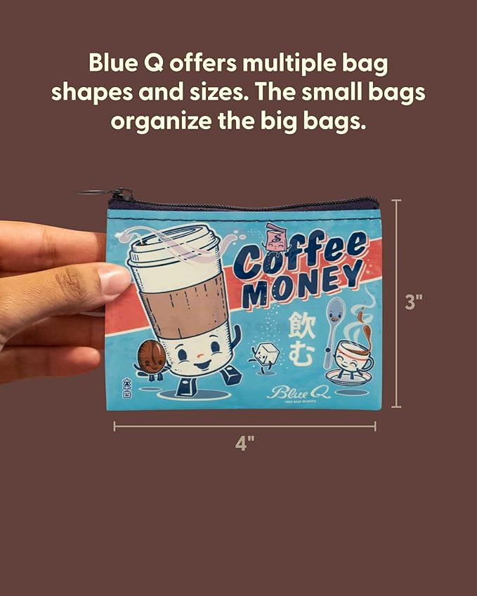 Blue Q Coin Purse – Cute Coin Pouch for Men and Women, Small Wallet Keychain Organizer, Zipper Bag for Coins, Gift Cards & Earbuds, Mini Card Holder, Compact Zip Wallet, 3"h x 4"w