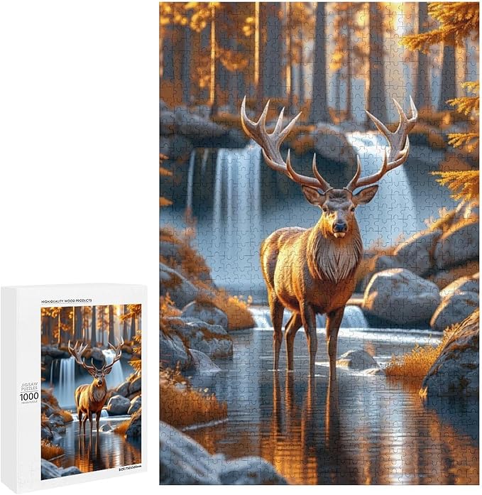 Wooden Puzzle - Creek Elk Jigsaw Puzzles，Wooden Puzzles for Adults 1000 Pieces Challenge Puzzles，Educational Games，Family Puzzles，Unique Gifts for Wall Art