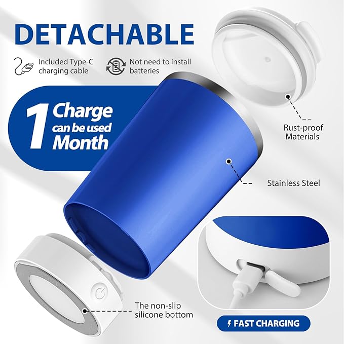 hatisan Self Stirring Coffee Mug With Lid Electric High Speed Self Stirring Mug 400ml Rechargeable Detachable Stainless Steel Self Stirring Cup for Coffee, Milk, Cocoa Christmas Gift(Blue)