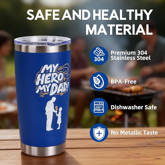 2025 Christmas Gifts for Dad, 20oz Engraved Tumbler from Daughter Son - Stainless Steel Insulated Cup with Lid, Leakproof Travel Mug for Coffee, Chrismas and Birthday Gift for Him,Blue