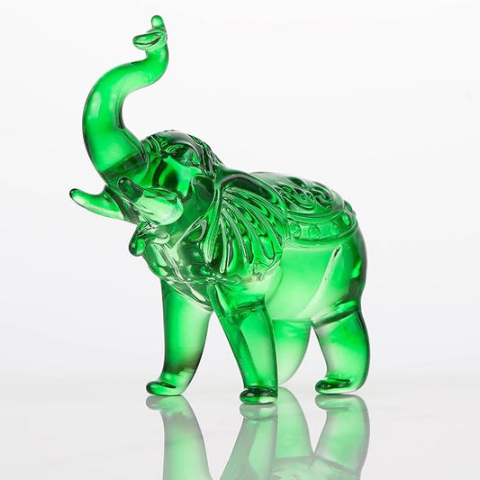 Crystal Elephant Figurine Home Decor, Glass Statue Gifts for Women Men, Collectible Animals Tabletop Decoration Sculpture With Trunk Up Ornaments (Green)